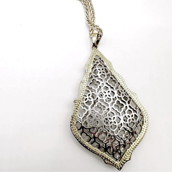 Kendra Scott AIDEN Necklace Gold Silver Filigree Long Chain Two Tone Metal Boho - Picture 1 of 14